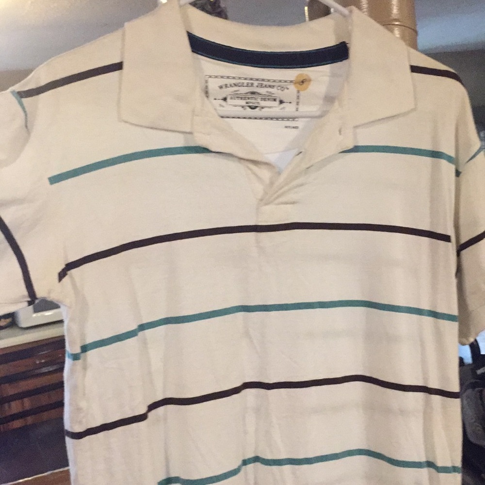 White Striped Polo Shirt Men's Small